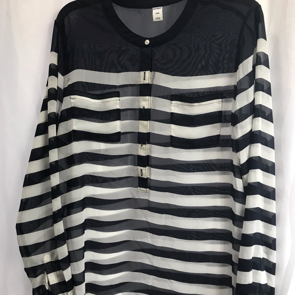 Sheer blue and white striped blouse